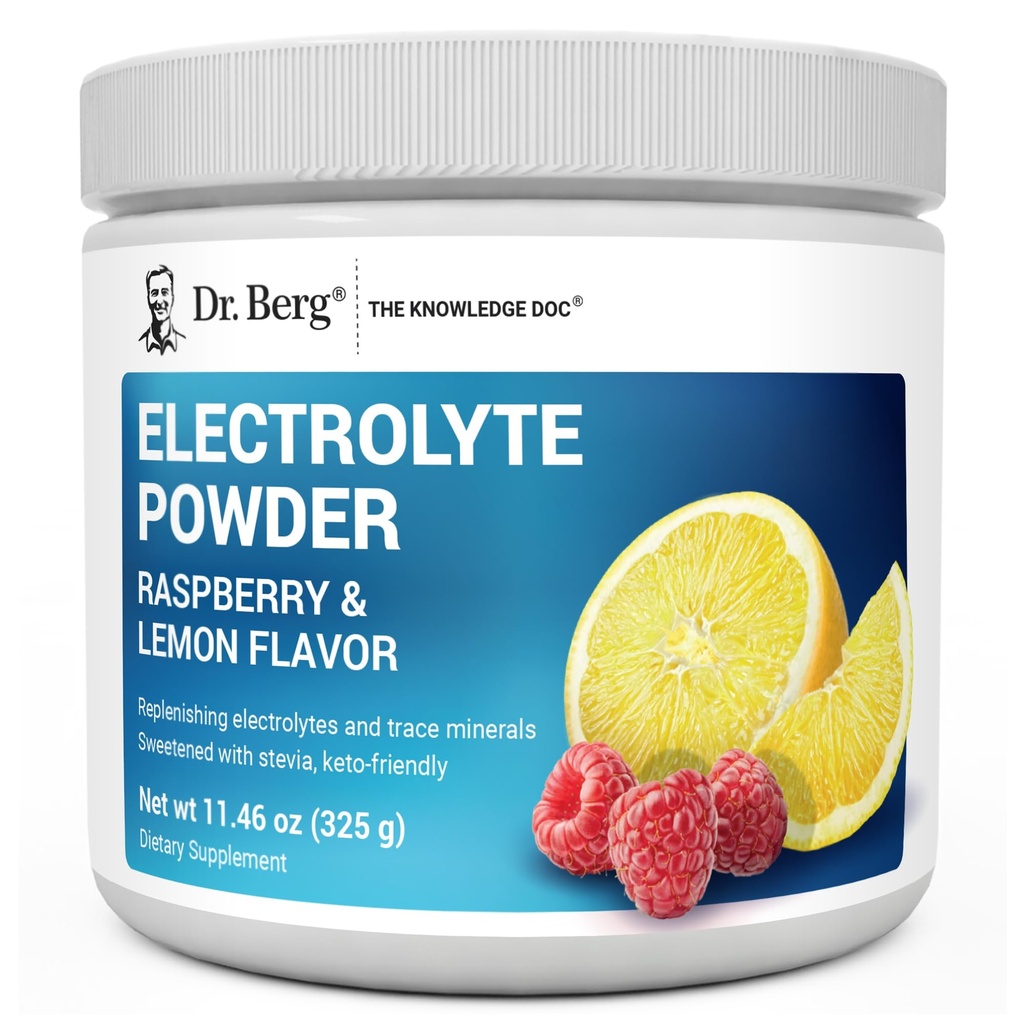Dr. Berg Zero Zucchero Idratazione Keto Electrolyte Polvere - Enhanced w/ 1000 mg di Potassium & Real Pink Himalayan Salt (NOT Table Salt) - Raspberry & Lemon Flavor Hydration Drink Supplement - 50 Serve