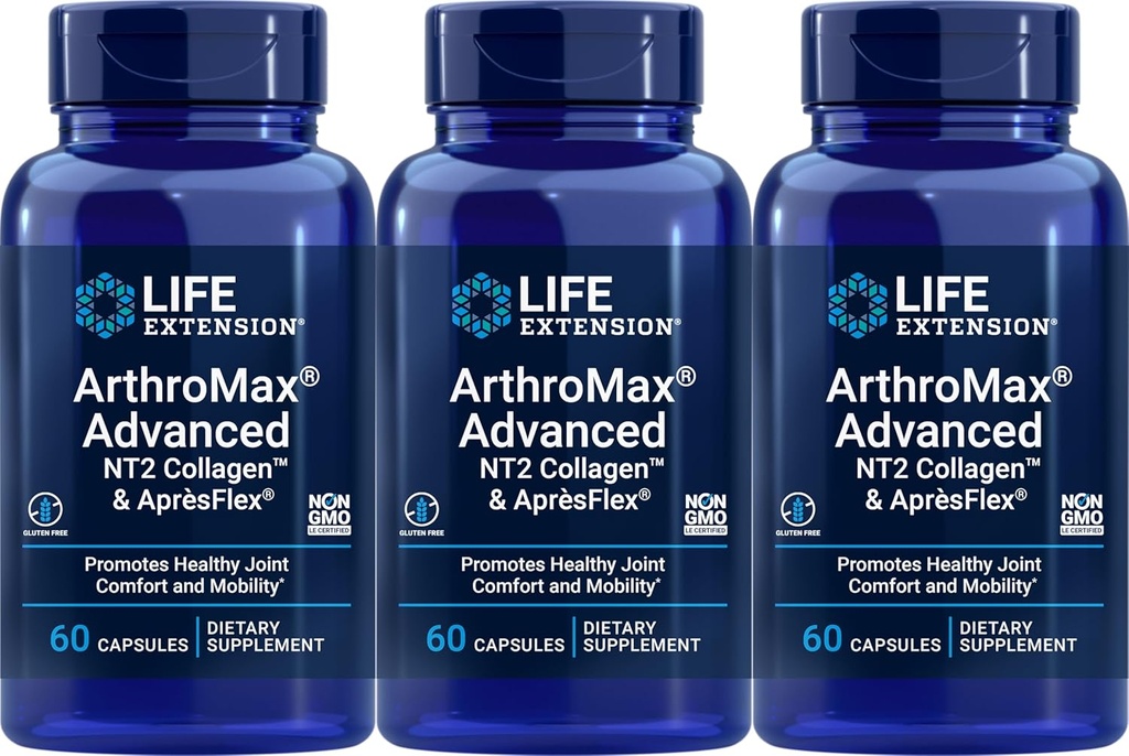 Estensione della vita ArthroMax Avanzato con NT2 Collagen & ApresFlex, 60 capsule (Pack of 3)