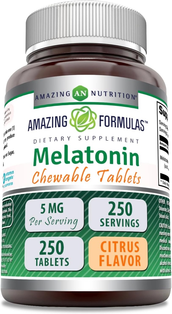 Incredibile Formulas Melatonin Chewable Supplement | 5 Mg Per Serving | 250 compresse | Non-GMO | Gluten-Free Made in USA (Citrus Flavor)
