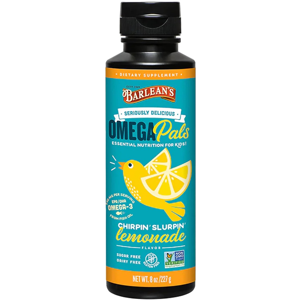 Integratore liquido dell'olio di pesce Omega 3 di Barlean per i bambini, Limonata di limonata di Slurpin di Chirpin, 540 mg di EPA e acido grasso DHA, 8 oz