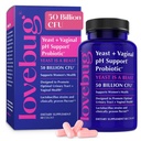 Lovebug Yeast and Vaginal Probiotics for Women pH Balance & Urinary Tract, 50 miliardi di CFU, UTI, BV, Odor Support with Lactobacillus, Bifidobacterium, Digestive & Vaginal Health Supplement 60 capsule