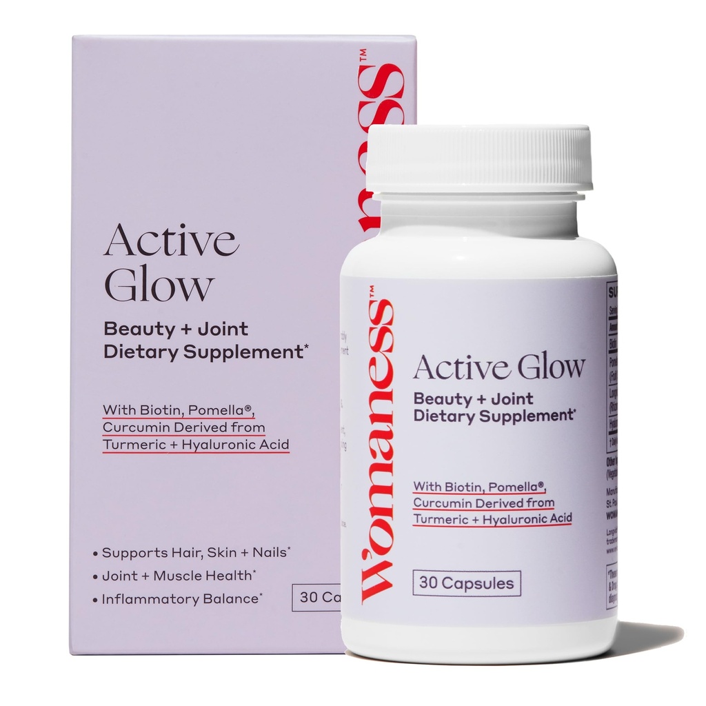 Donna Active Glow Hair Skin and Nails Vitamins - Biotin, Longvida Curcumin & Hyaluronic Acid Supplements for Joint Health, Dry Skin & Thinning Hair (30 capsule)