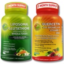 Liposomal Glutathione 500mg & Quercetin con Bromelain, Zinco e Vitamina C – Antiossidante & Immune Support Bundle con Organic Whole Food Blends – Vegan, Non OGM Respiratory Health Formula
