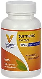 La vitamina Shoppe Estratto di curcuma 300mg, Herb standardizzato che supporta la salute cellulare e fornisce benefici antiossidanti con 95% curcumina e 65mg di calcio (100 capsule)