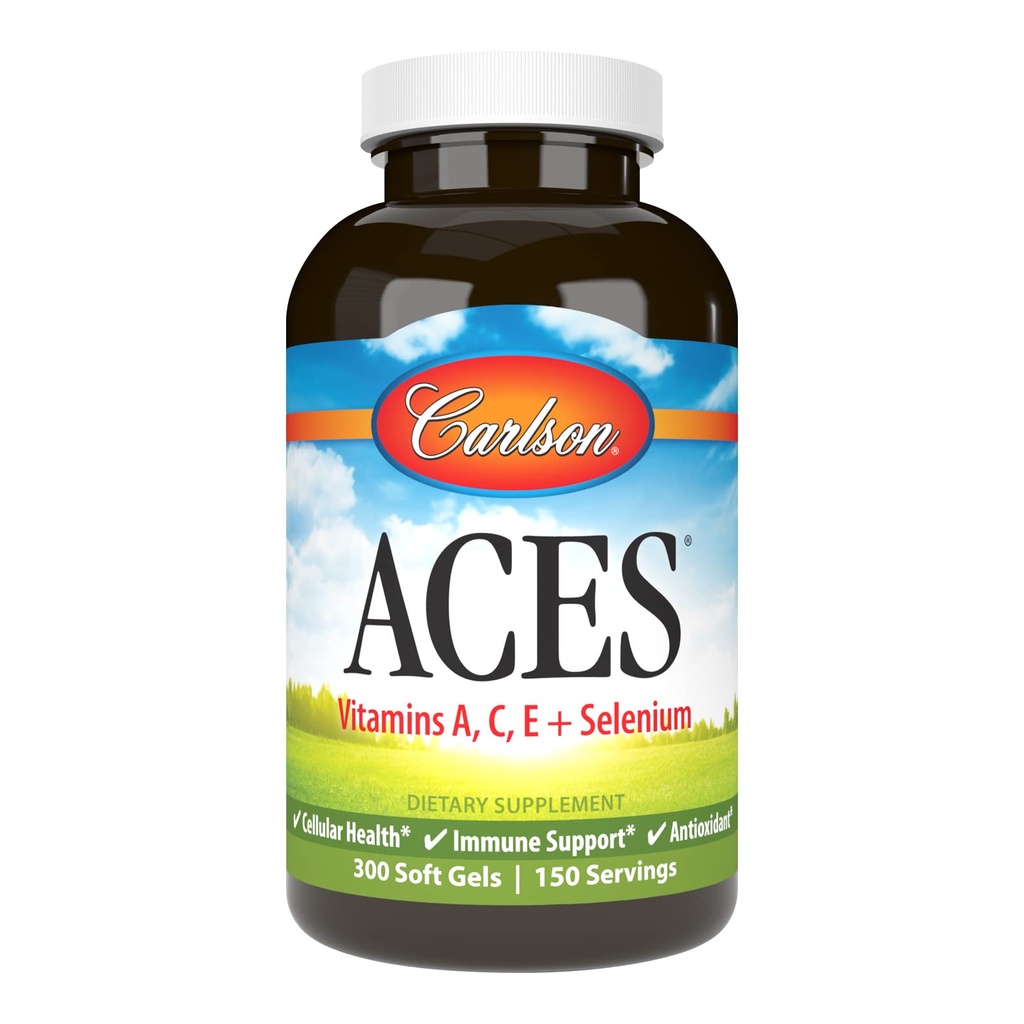 Carlson - ACES, Vitamine A, C, E + Selenio, Salute Cellulare & Supporto Immune, Antiossidante, 300 Softgels