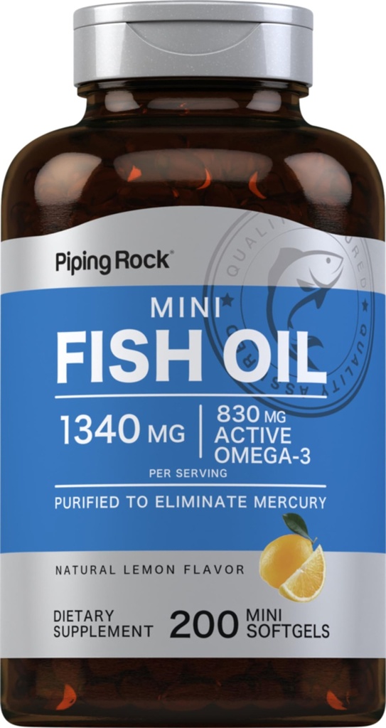 Piping Rock Mini Fish Oil 1340mg | 200 Softgels | Omega-3 Supplemento per gli uomini e le donne | Limone Flavor | Non OGM e Gluten Free
