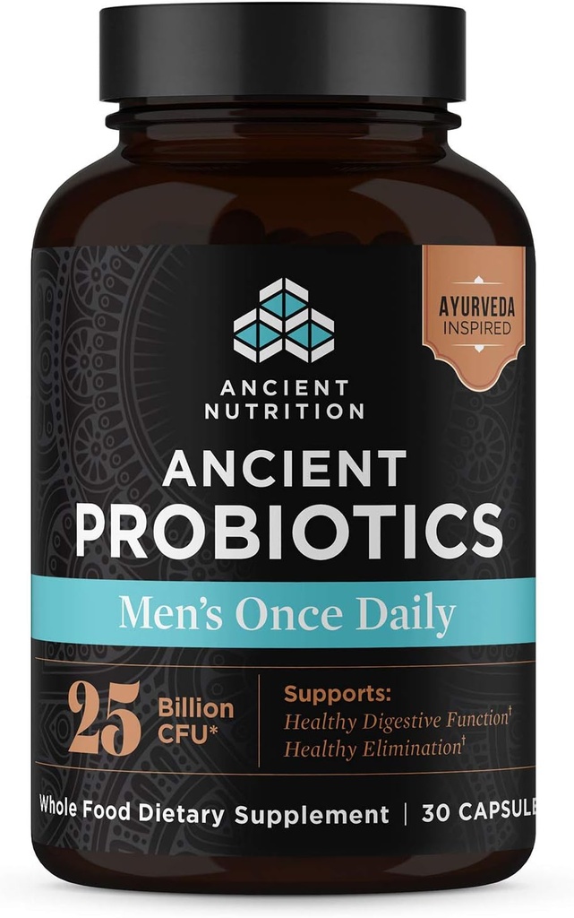 Antichi Probiotici Nutrizione per Uomo, Antichi Probiotici Una volta Quotidiano 30ct, Digestivo e Supporto Immune, Bloating, Gas e Costipation Relief, Gluten Free, Superfoods Blend, 25 miliardi di CFU*