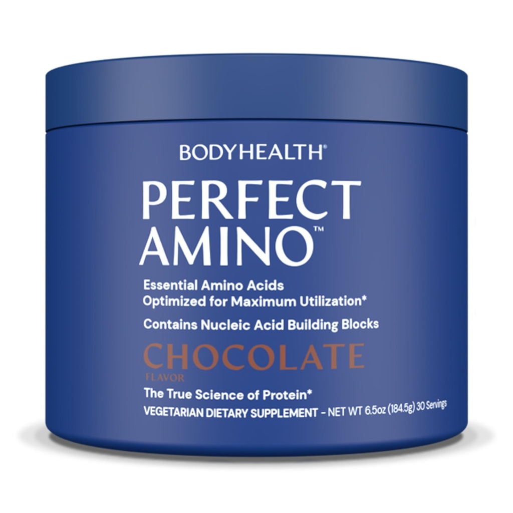 BodyHealth PerfectAmino Powder - BCAA e EAA Polvere per pre e post allenamento - Aminoacido Energy Drink per gli uomini e le donne per sostenere muscolare magra e recupero - Cioccolato - 30 Serve