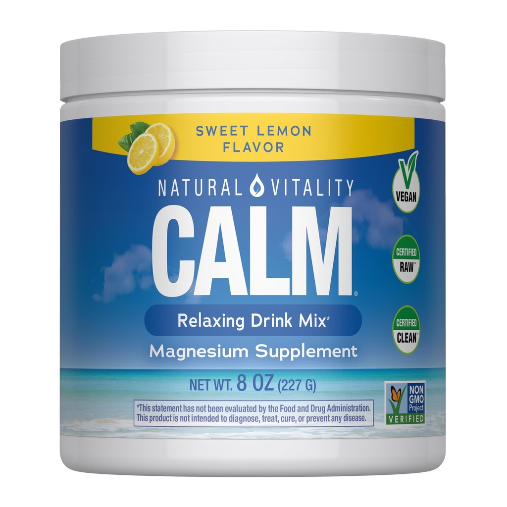 Naturale Vitalità Calma, Magnesio Supplemento, Anti-Stress Bere Miscela, Gluten Free, Vegan, & Non OGM, Dolce Limone, 8 oz