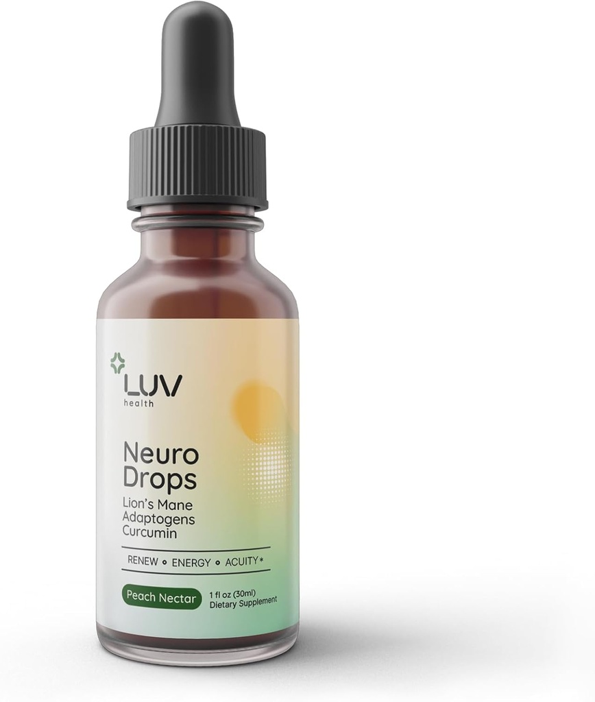 LUV salute gocce neuro – Nerve Pain Support & Joint Comfort con Lion’s Mane, Curcumin, Cordyceps & Reishi – Organic Adaptogens – Vegan, Non-GMO, Made in USA - 30 Serve