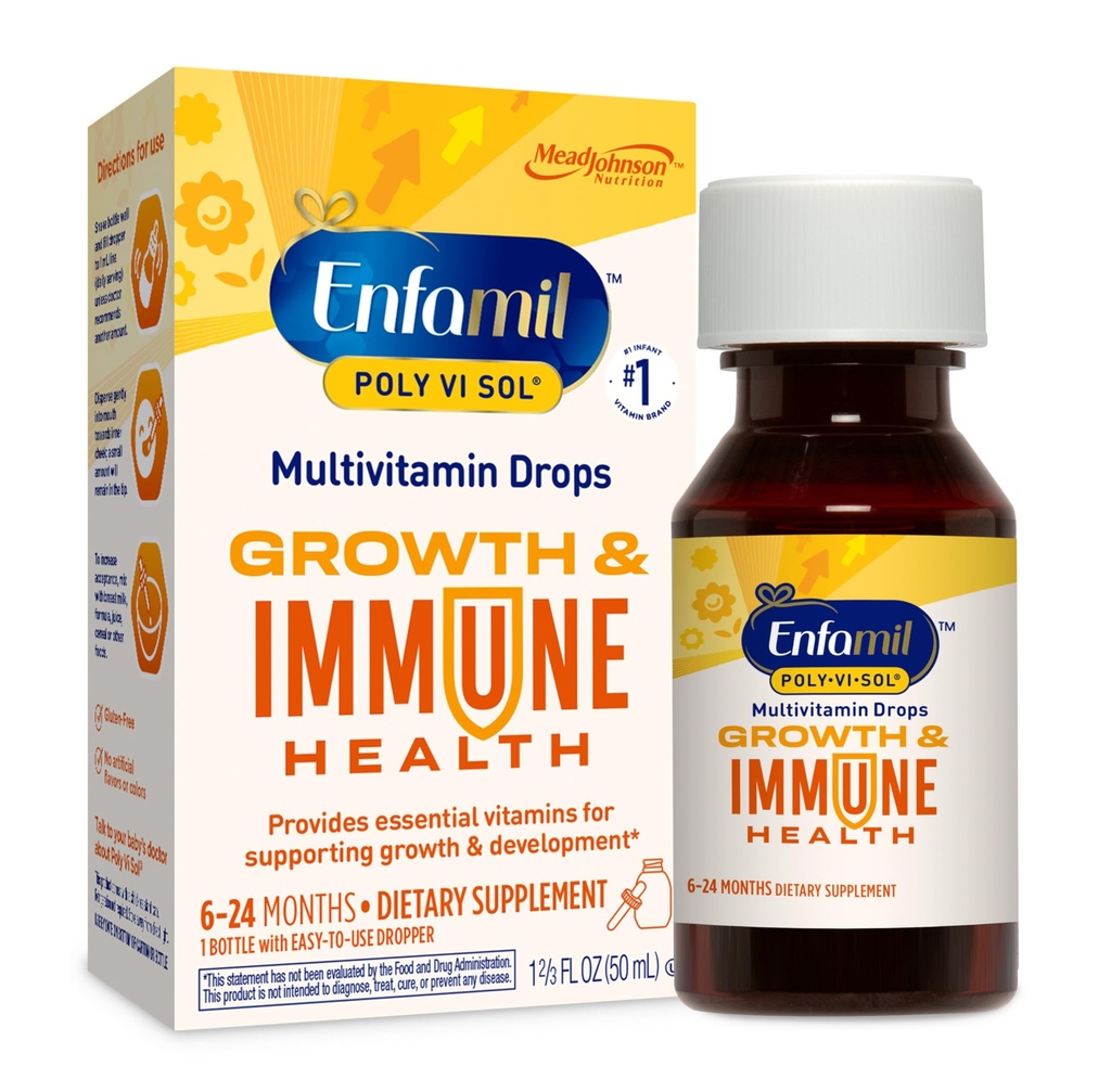 Enfamil Poly-Vi-Sol Liquid Multivitamin Gocce, Supporta la crescita e la salute immunitaria*, bottiglia 50mL