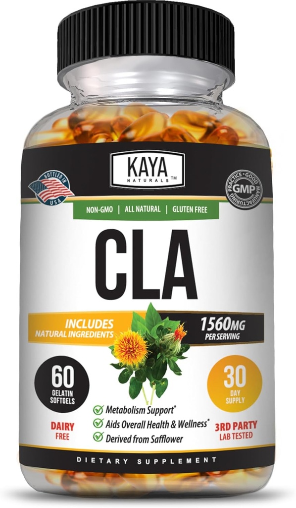 Kaya Naturals CLA Capsules – Acido Linoleico Coniugato – Non OGM & Gluten-Free (60 Conte (Pacchetto di 1))