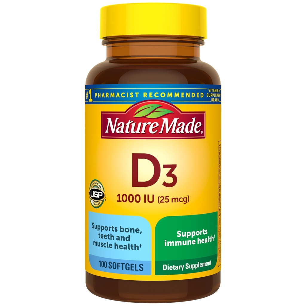 Vitamina D3 1000 IU (25 mcg), Integratore di vitamina D per Bone, denti, supporto per la salute muscolare e immunitario, 100 Softgels, alimentazione di 100 giorni