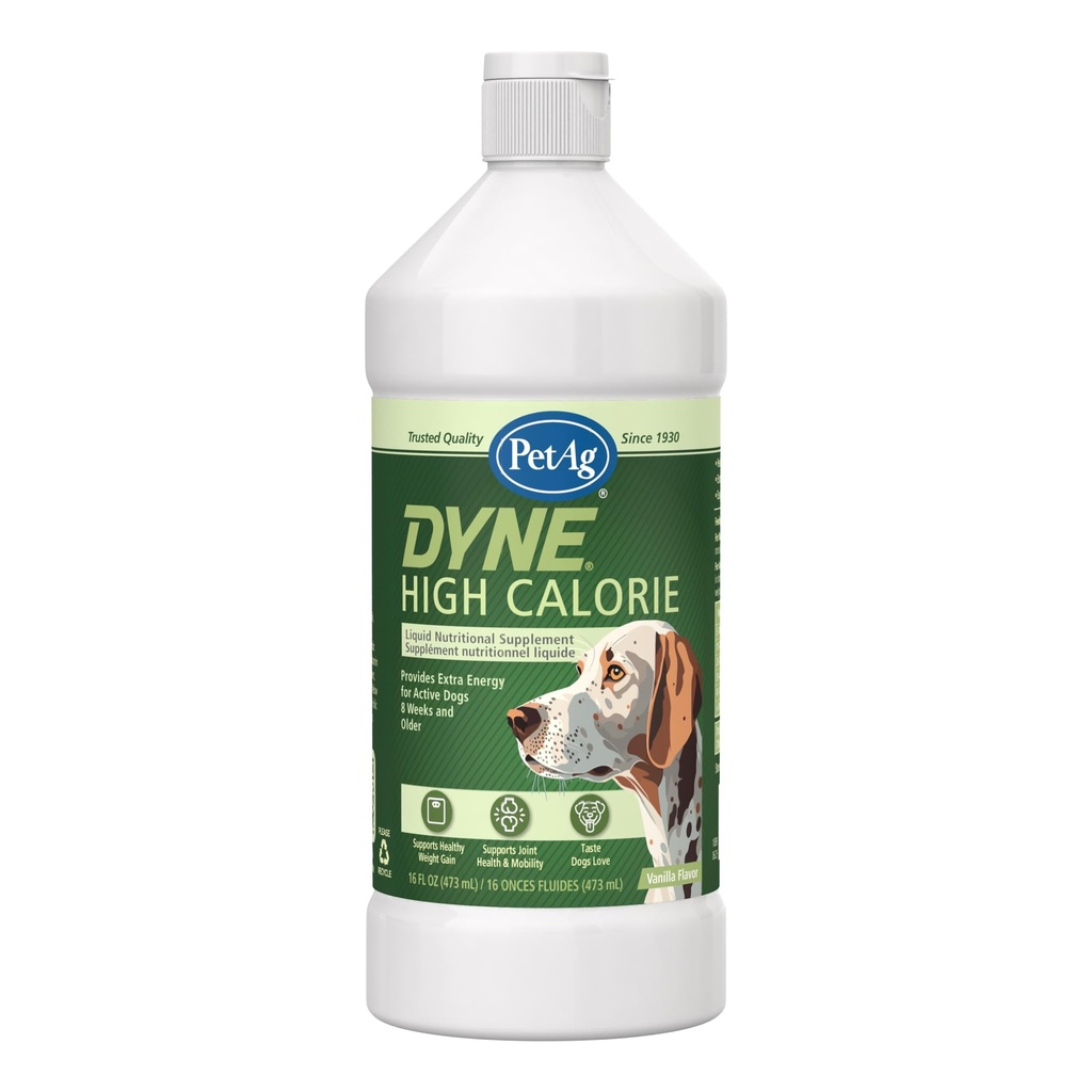 PetAg Dyne High Calorie Supplemento nutrizionale liquido per cani e cuccioli 8 settimane e più vecchio - 16 oz - Supporta prestazioni e resistenza - Sweet Vanilla Flavor