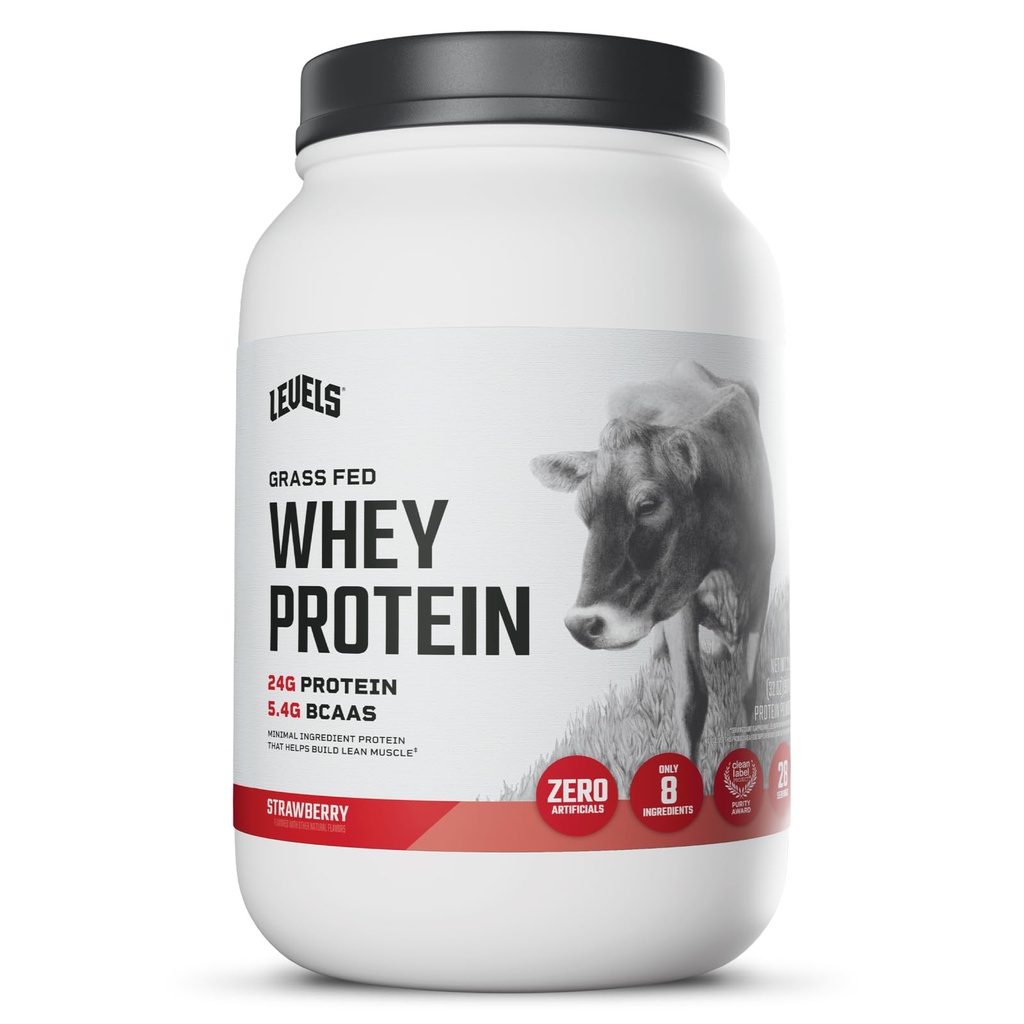 Livelli Grass Fed Whey Protein Polvere, nessun artificiale, 24G di proteine, fragola, 2LB