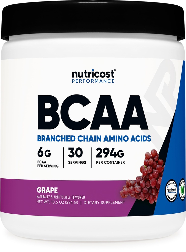 Nutricost BCAA Powder (Grape, 30 Serve) - Rapporto ottimale 2:1:1, Vegetariano, Non OGM