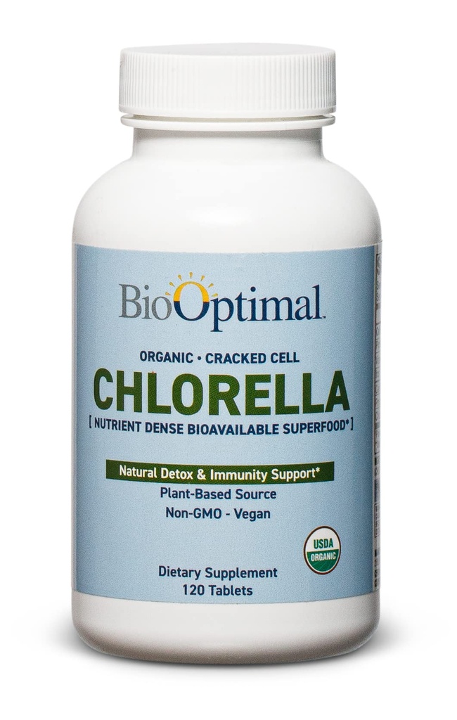 BioOptimal Organic Chlorella Tablets - Organico, Non OGM, No Additivi o Filler - 500mg Premium Quality Integratore alimentare con Vitamine, Minerali e Antiossidanti (120 Compresse)