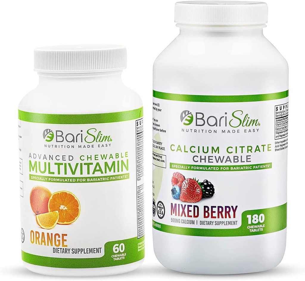 BariSlim Citrato di Calcio Bariatrico & Multivitamina di Masticabilità Avanzata - Vitamina Bariatrica e Supplemento per Chirurgia Post Bariatrica Compreso Bypass Gastrico e Manica Gastrica
