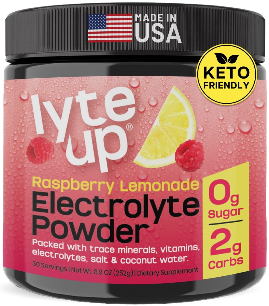 Nutriana Keto Electrolytes Powder No Sugar - Zero Carb & Zero Calorie Electrolyte Drink Mix - Elettroliti senza zucchero per polvere di idratazione - Electrolytes di digiuno Raspberry Lemonade Flavor