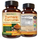 Curcumina di curcuma con estratto di pepe nero (Bioperine) & Integratore di supporto misto curcuma biologico Vegan. Estratto 95% Curcuminoids 1965mg Supplemento per Giunti sani e supporto immunitario. 180 capsule