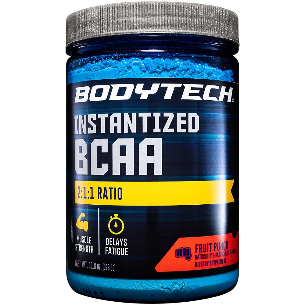 BodyTech BCAA Powder - Optimal 2:1:1:1 Ratio - Supporta il recupero del muscolo, resistenza e resistenza - Punch di frutta (11,5 oz)