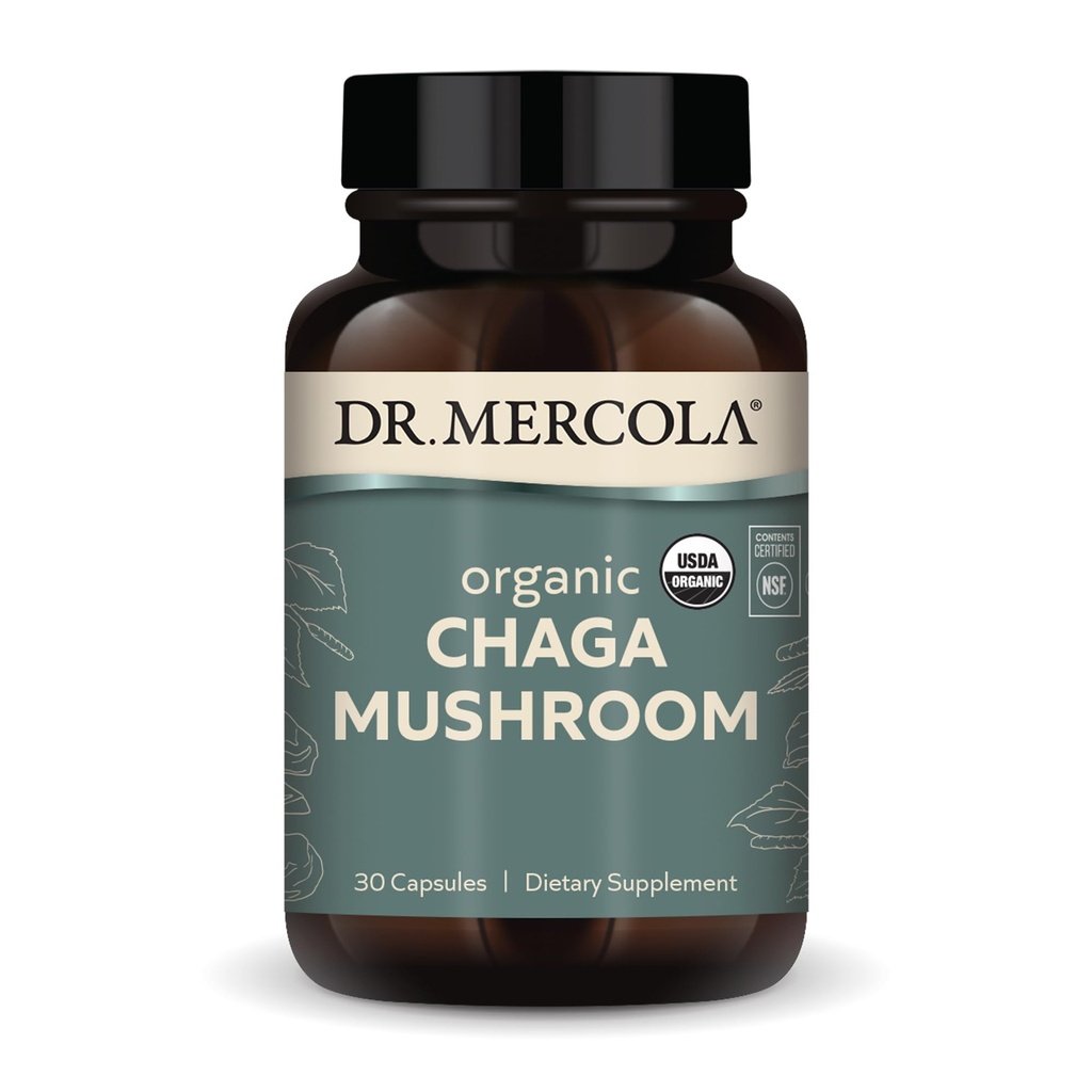 Dr. Mercola Organic Chaga Mushroom, 30 Serve (30 compresse), Integratore alimentare, Supporta la funzione immunitaria sana, Non OGM, Certificato USDA Organic, Certificato di Contenuto NSF