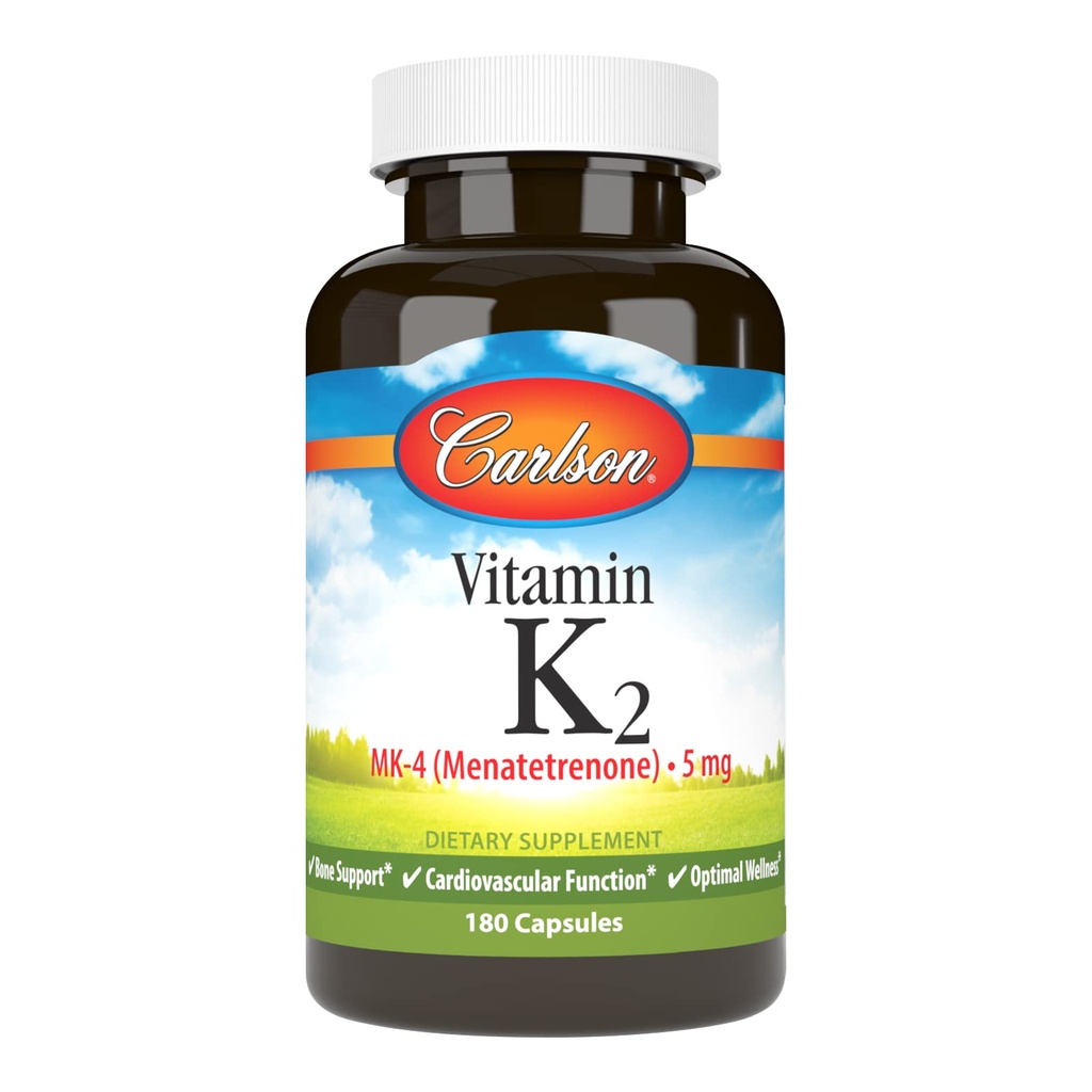 Carlson - Vitamina K2, MK-4 (Menatetrenone), Vitamina K, Bone & Heart Health, K2 Vitamina, Senza Soia, Vitamine K-2, Vitamine K2, 180 Capsule