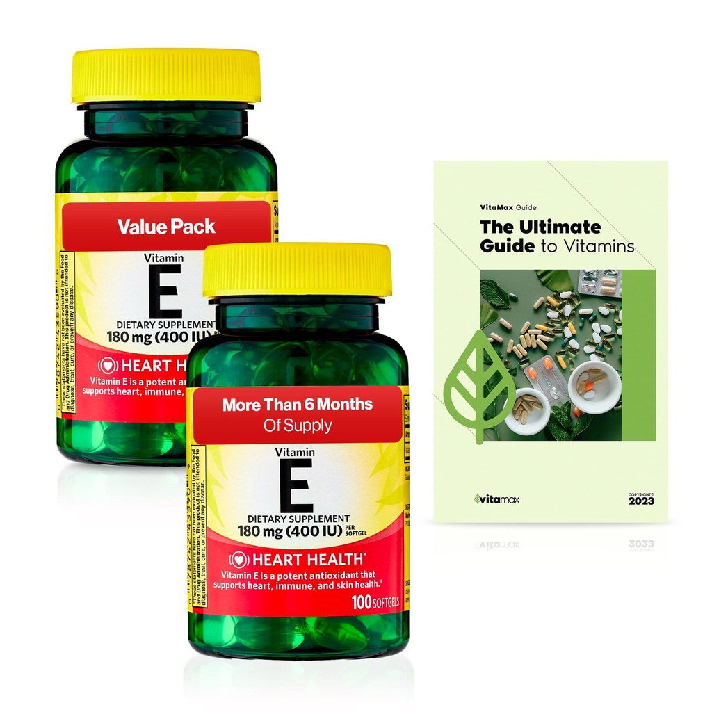 Integratore alimentare Softgels, 180 mg (400 IU), 200 Count, 2-Pack + Guida esclusiva della vitamina VitaMax (3 articoli)