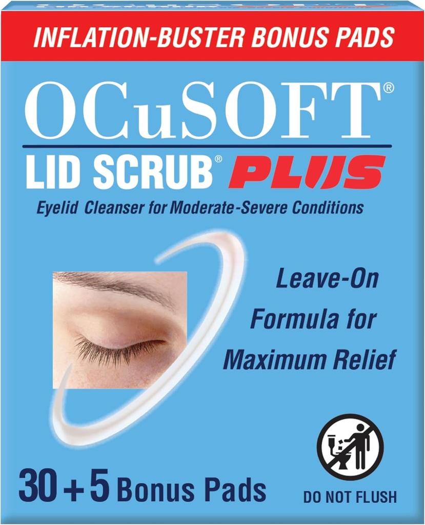 OCuSOFT Lid Scrub PLUS 35 - Pre-Moistened Leave-On Eyelid Wipes per moderare le condizioni di severe - Pulitore per palpebra idratante per il massimo sollievo - 35 Conte