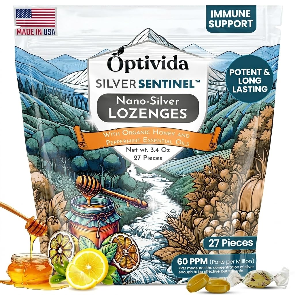 OPTIVIDA Salute Destinazioni d'argento Colloidale con olio di miele e limone (1 confezione) - Destinazioni sorevoli per adulti con Cough Relief & Fast-Acting Nano Silver Formula per il supporto immunitario, 60 Ppm
