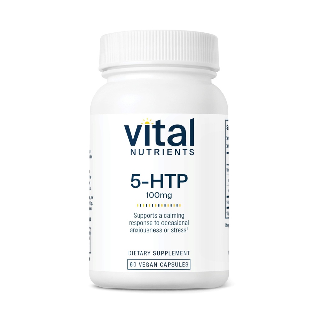 Vital Nutrients 5-HTP 100mg (5-idrossitriptofano) | Vegan Serotonina Support Supplemento* | Sostegno sonno e stress | 5HTP e vitamina B6 | Gluten, Latticini, Soy Free | Non-GMO | 60 capsule