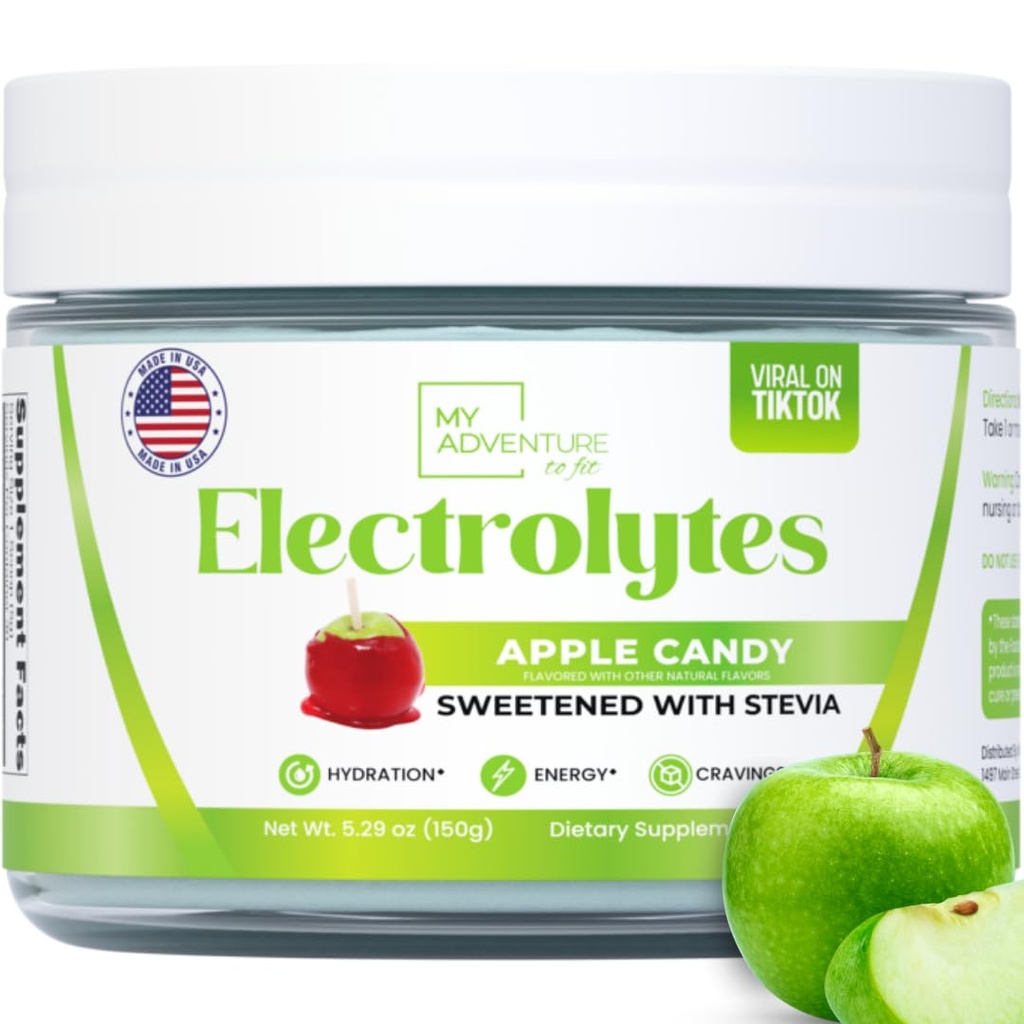 Zucchero Zero - Polvere di elettroliti di mela Candy - Idratazione rinfrescante - Caffeina Free Energy con tutti gli ingredienti naturali - Vegan, Keto e Paleo - Miscela di bevanda di elettroliti senza zucchero - con 30 Serve