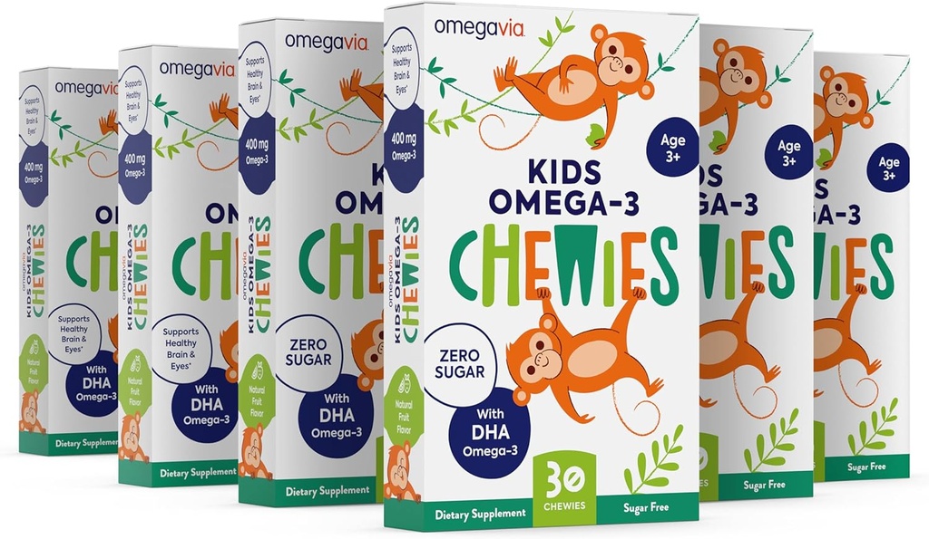 Omega 3 Gummies - Ultra-High DHA Chewable Gel Gummy - per bambini Supporta la salute del cervello e degli occhi - Frutta naturale senza zucchero - Bambini Omega 3 Fish Oil Gummies (6 Pack)