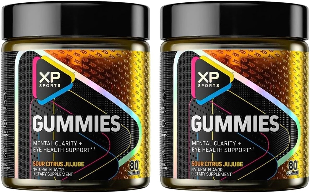 Performance Sports Gummies – Mental Clarity & Eye Health Support, Sour Citrus Jujube Flavor, Cognitive Focus & Vision Care Supplement, 80 Gummies (Pack of 2) 160 Total Gummies- 40 Servings