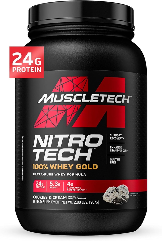 MuscleTech Whey Protein Powder , Nitro-Tech Whey Gold Protein Powder , Whey Protein Isolate Smooothie Mix , Protein Powder for Women & Men , Cookies and Cream, 2 lb (28 Servings) - il pacchetto può variare