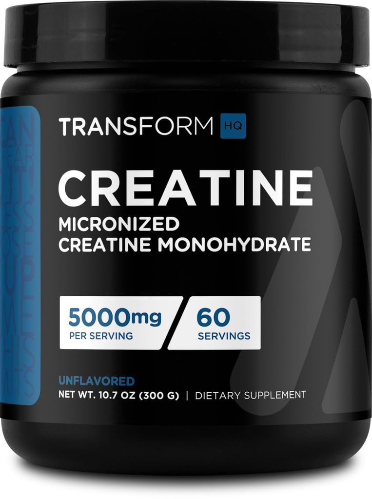 Polvere di monoidrato della creatina di TransformHQ (60 Serve) non aromatizzata - 5000mg Per Serving