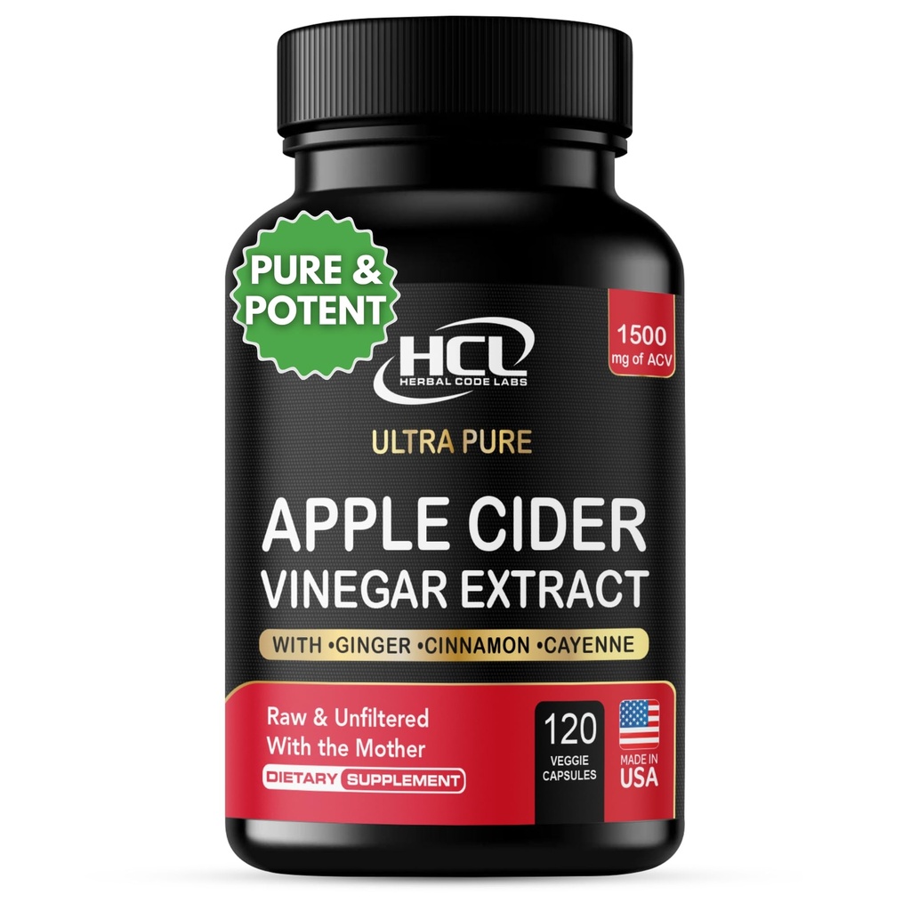 Estratto di aceto di sidro di mele 1500 mg con la madre - Pillole di sidro di mele crude ad alta resistenza w Ginger Cayenne Cinnamon - Natural Detox Potent Digestion Cleansing System ACV Supplemento