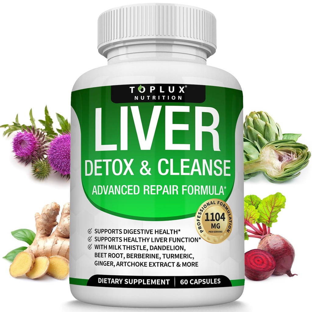 Detox & Repair Formula Liver Detox Supplemento – Latte Thistle with Dandelion, Artichoke, Turmeric, Radice di barbabietola, Turmeric & More for Natural Fast Herbal Cleansing Non-gmo Vegan 60 Capsule