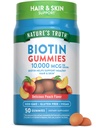 Nature's Truth Biotin Gummies | 10000mcg | 50 Count | Vegan, Non-GMO & Gluten Supplemento gratuito | Peach Flavor