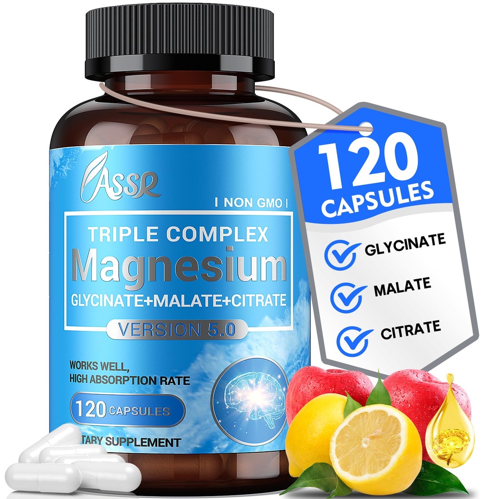 ASSR Triple Magnesium Complex – 300mg Magnesio Supplemento con Glycinate, Malate & Citrate – Supporta Rilassamento, Muscolo & Nerve Funzione – Alta Assorbimento, Vegan, Non OGM, 120 Capsule