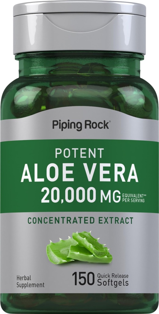 Piping Rock Aloe Vera Capsule 20000mg | 150 Softgels | Integratore di Estratto concentrato | Non OGM, Gluten Free