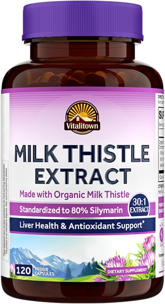 Vitalitown Organic Milk Thistle Antiossidant Support, Detox & Cleansing, 120 Vegan Caps