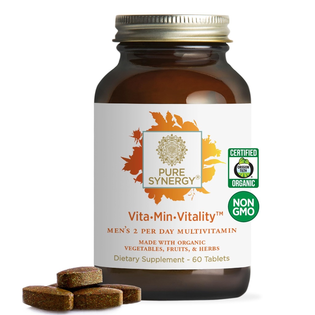 PURE SYNERGY Vita·Min·Vitalità | Multivitaminico naturale per gli uomini | Multivitaminico quotidiano maschile realizzato con alimenti integrali organici | per l'energia, la resistenza e il supporto immunitario (60 compresse)