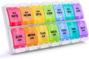 Sukuos AM PM Weekly Pill Organizer 2 volte al giorno, Large Daily Pill Box Case 7 giorni con Easy Push Button Design, Detachable Medicine Holder per Vitamin/Fish Oil/Supplements (Rainbow)