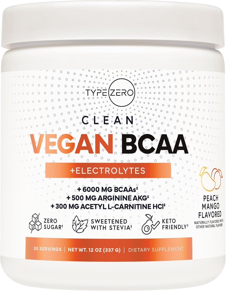 Polvere di BCAA vegana ultra pulita + elettroliti (Peach Mango | 6G) 2:1:1:1 senza zucchero / senza sucralosio BCAAs Aminoacidi Supplemento per le donne/Men - Best BCAA Vegan Aminoacidi dopo il recupero post allenamento Bevanda