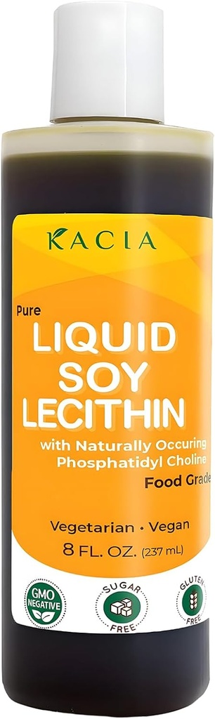 Liquido della lecitina della soia pura di Kacia | Lecitina vegana 8 oz | Emulsionante e stabilizzatore del grado alimentare naturale per i prodotti al forno e i cioccolatini | Soia della lecitina idratare nelle creazioni di cosmetici della pelle e dei capelli