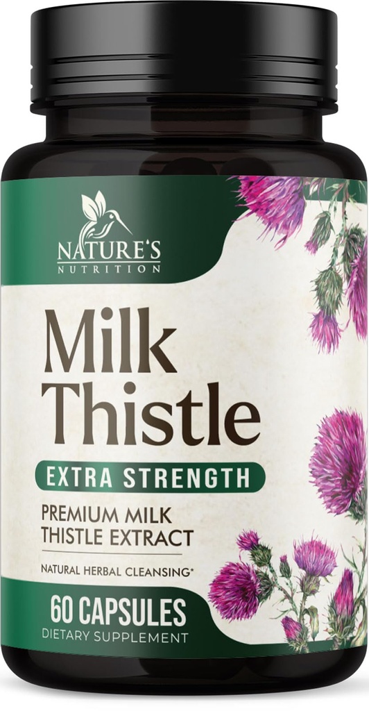 Estratto di cardo di latte 1000mg - formula di disintossicazione e riparazione del fegato con l'estratto di leone - Supplemento di fegato di erbe - Il cardo di latte della natura w/Silymarin Marianum, sostiene la salute del fegato - 60 capsule