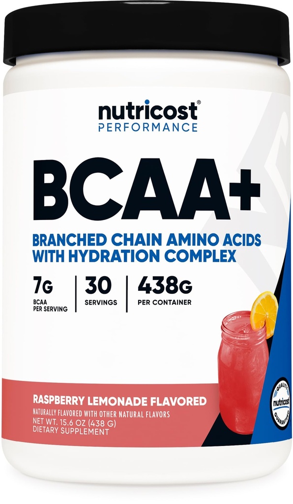Nutricost BCAA + polvere di idratazione (Limonata di lampone) 30 Serve - Aminoacidi a catena ramificata con Complesso di idratazione - Senza glutine, Non OGM