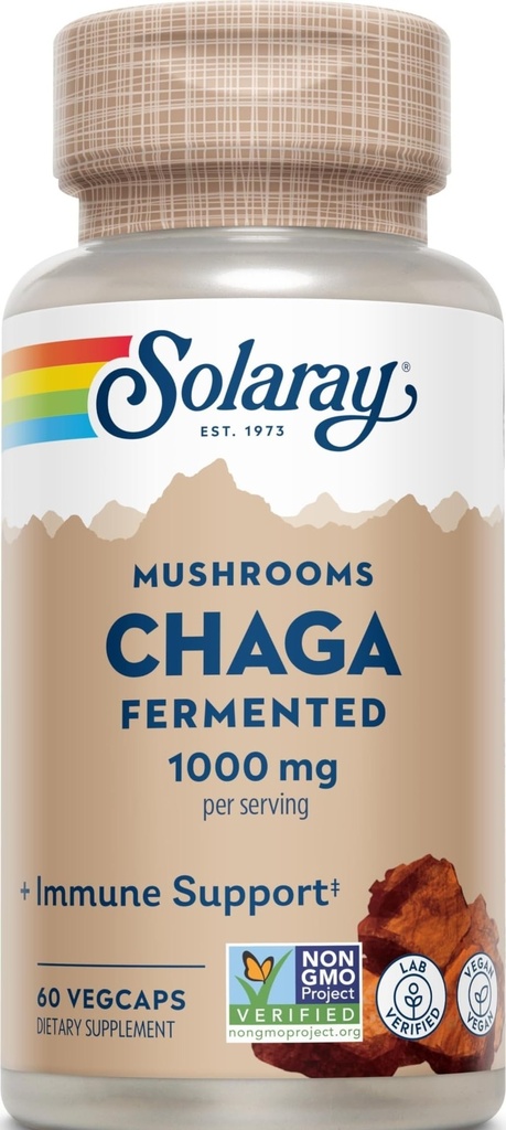 SOLARAY Fermented Chaga Mushroom 1000 mg | Supporto di funzione immunitaria sano | 30 Serve | 60 VegCaps