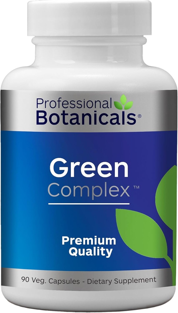 Botanici professionali Green Complex - Vegan Non OGM Organic Spirulina Algae, Organic Barley Grass Eleuthero, Cordyceps, Rhodiola Rosea, Reishi, Ashwagandha Superfood Supplement - 90 Caps vegetariani